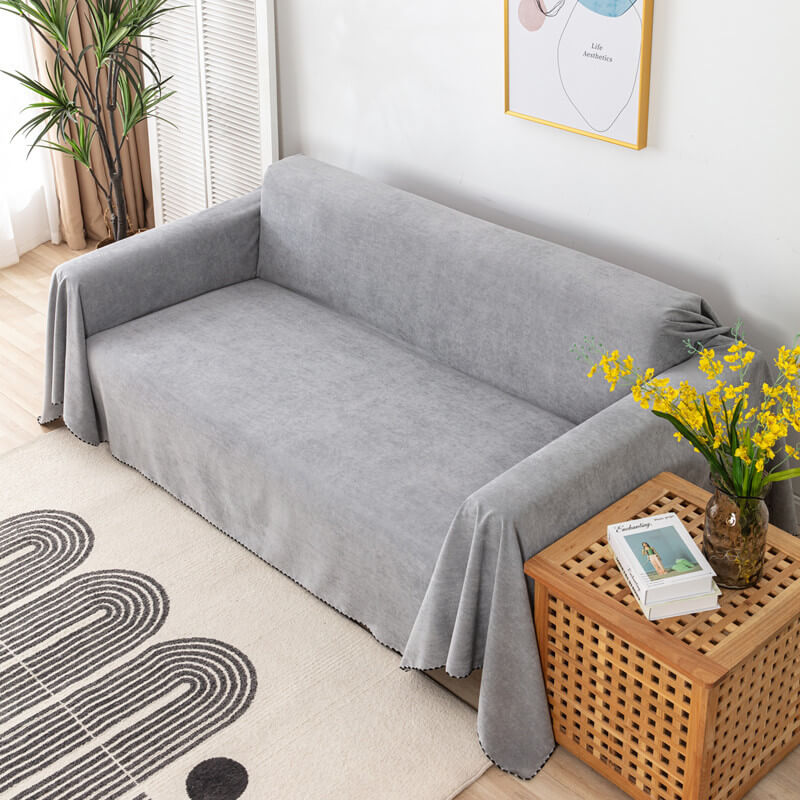 Waterproof sofa throw with jacquard edge, non-slip design, corduroy, and polyester material, protects against spills.