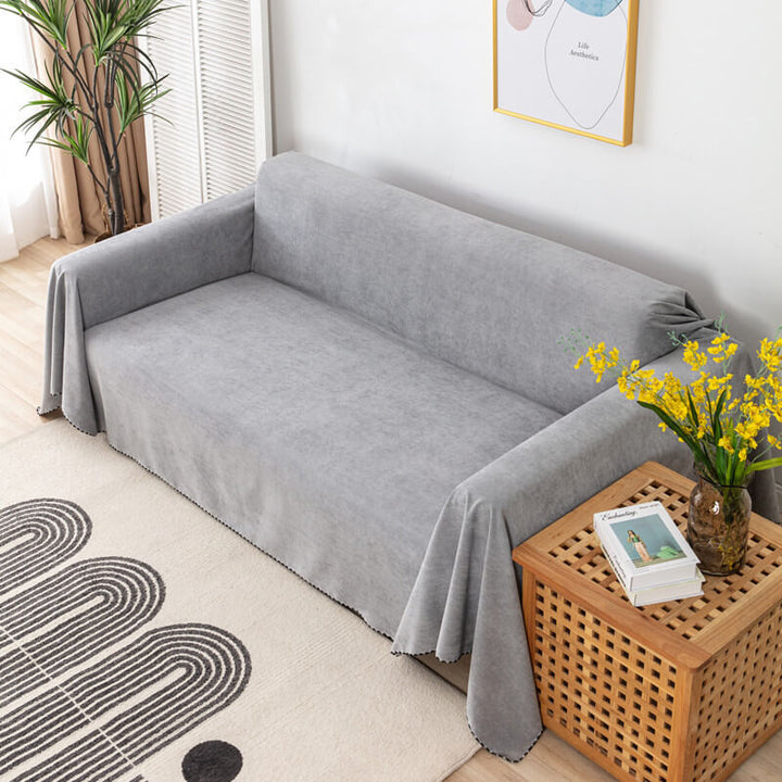 Waterproof sofa throw with jacquard edge, non-slip design, corduroy, and polyester material, protects against spills.
