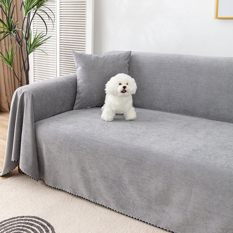 Waterproof sofa throw with jacquard edge, non-slip design, corduroy, and polyester material, protects against spills.