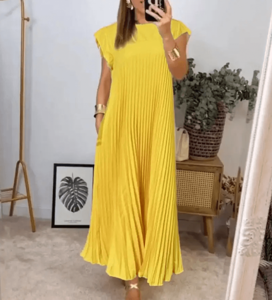 Brown women's long sleeve summer dress, earthy tone, elegant casual daywear for any summer occasion.