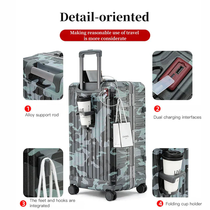 Ergonomic wide grip hard shell luggage, offering comfortable and effortless handling for travelers.