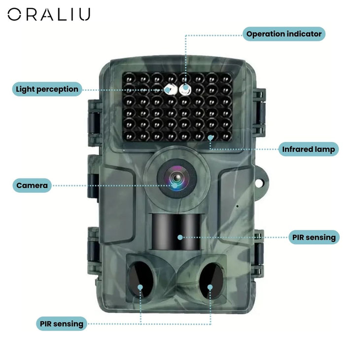 Wildlife camera with 4K video, 60MP photos, infrared night vision, weatherproof design, and app control for nature photograph