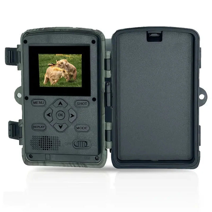 Wildlife camera with 4K video, 60MP photos, infrared night vision, weatherproof design, and app control for nature photograph