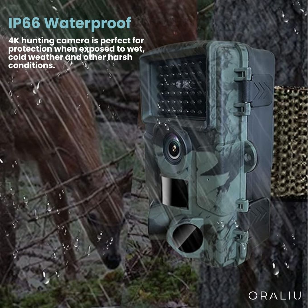 Wildlife camera with 4K video, 60MP photos, infrared night vision, weatherproof design, and app control for nature photograph