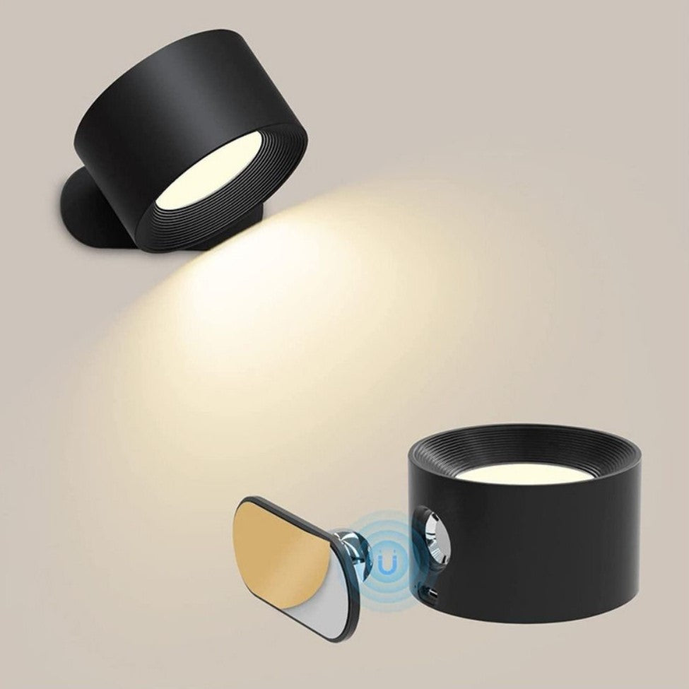 Wireless LED wall light, stick-on, black and white, cordless, for indoor and outdoor use, emits warm white glow, energy-effic