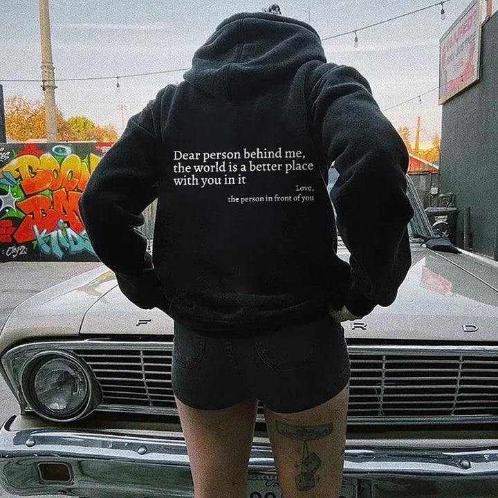 Spread Positivity women's Aurora hoodie. Stylish graphic pullover, comfy for everyday street style.