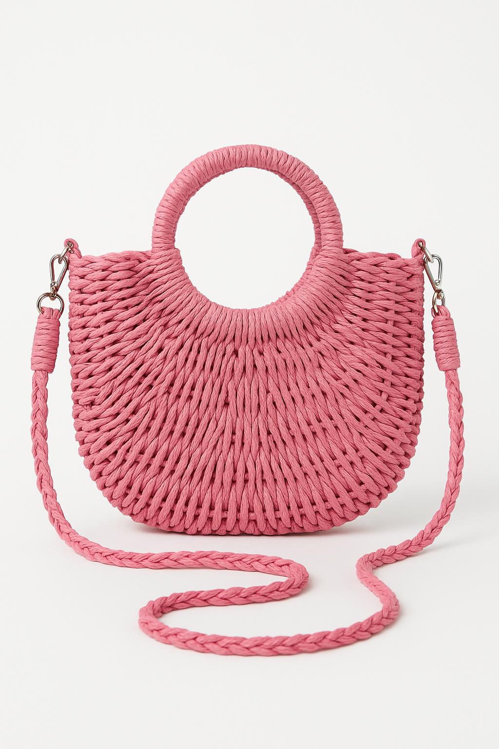 Bohemian women's circular straw handbag, a versatile summer fashion accessory & beach bag for vacation.