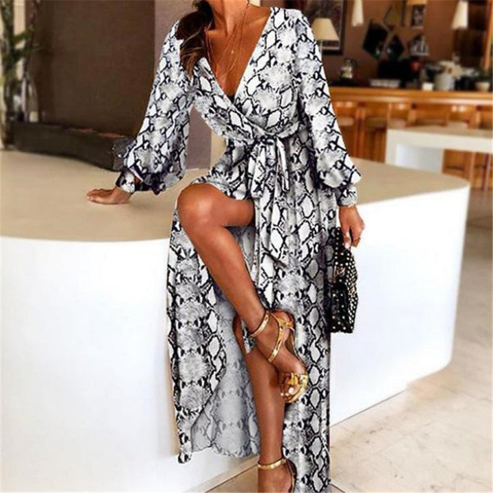 Perfect vacation outfit: women's boho wrap summer dress with long sleeves & a trendy slit.