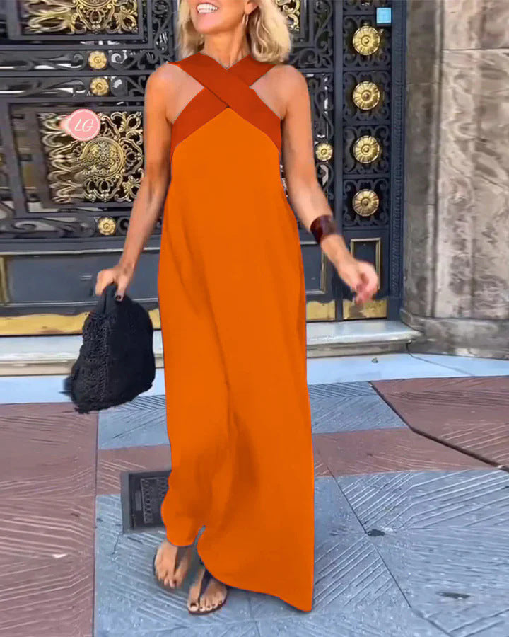 Flowy summer maxi dress for women, featuring a comfortable crossed design.