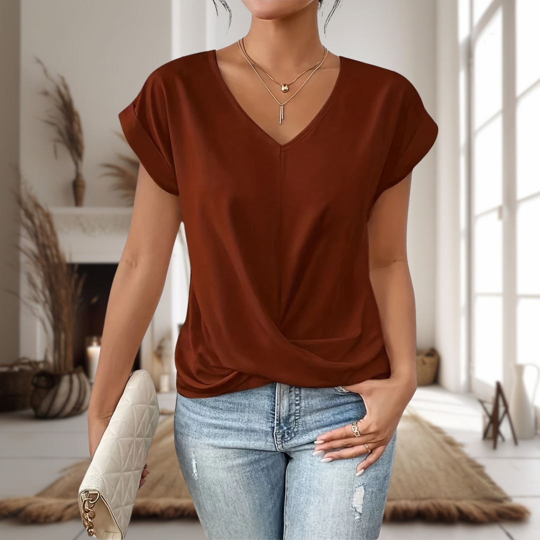 Classic black women's t-shirt, short sleeve, showcasing a stylish and feminine sweetheart neckline.