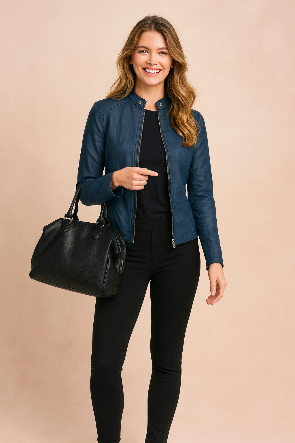 Ladies' minimalist winter jacket, elegantly styled for a sophisticated formal occasion.