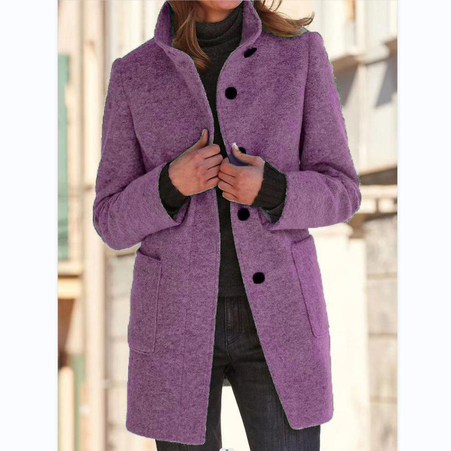 Classic women's Amanda wool trench coat. Retro buttons, warm elegant winter jacket & fall outerwear.