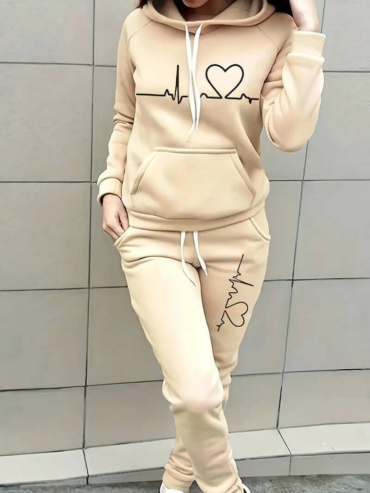 Women's comfortable cotton blend sportswear hoodie and pants set for activewear and loungewear.