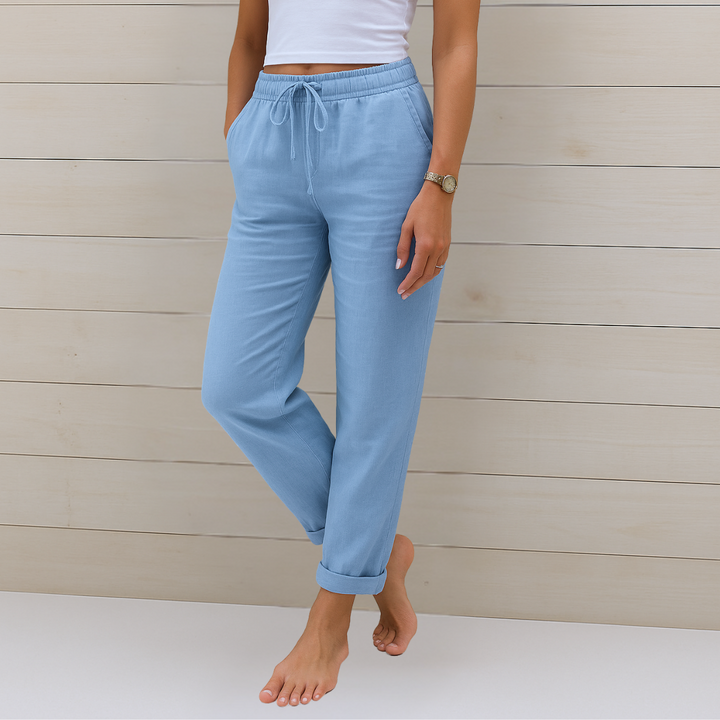 Relaxed fit women's comfortable pants with elastic waistband, a must-have for everyday style & comfort.
