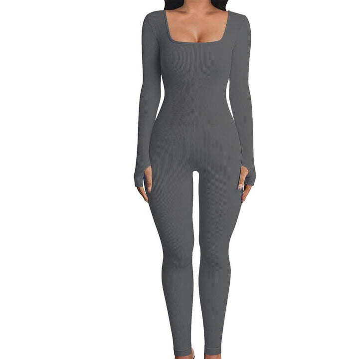 Chic women's casual jumpsuit with a modern design, square neck, and fitted sleeves for versatile fashion.