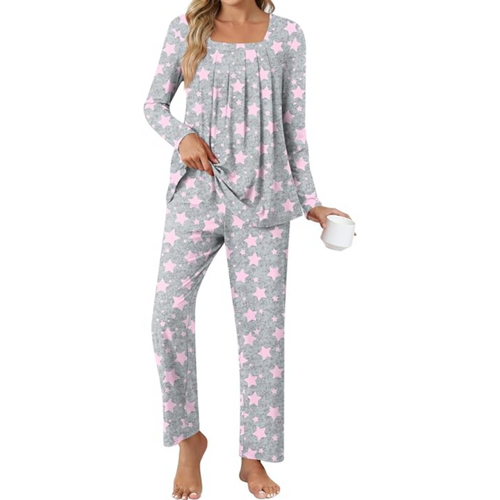 Versatile women's 2-piece lounge pyjama set, comfy soft sleepwear perfect for relaxing at home with pockets.