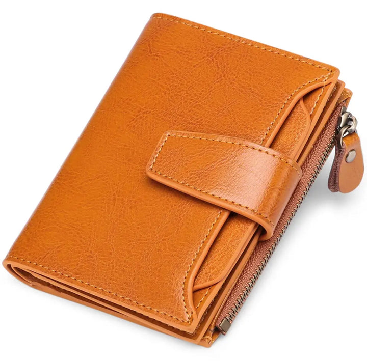 Stylish and secure women's compact RFID leather wallet, ideal for minimalist organization.