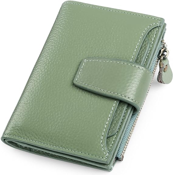 Gift idea: high-quality women's compact leather wallet with RFID protection, card slots, and coin purse.