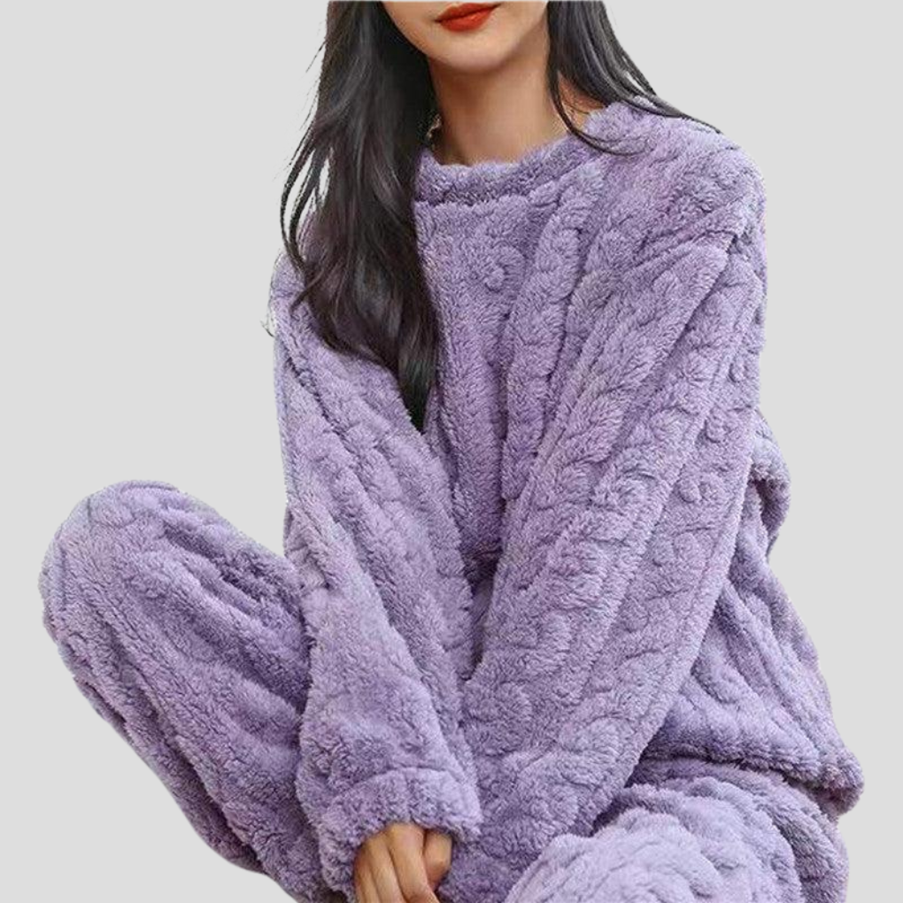 Cozy women's fleece nightwear set, a perfect soft gift for ultimate comfort and warmth during winter.