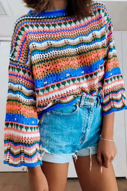 Effortless women's cozy knit pullover. Loose fit jumper for comfortable, stylish fall and winter outfits.