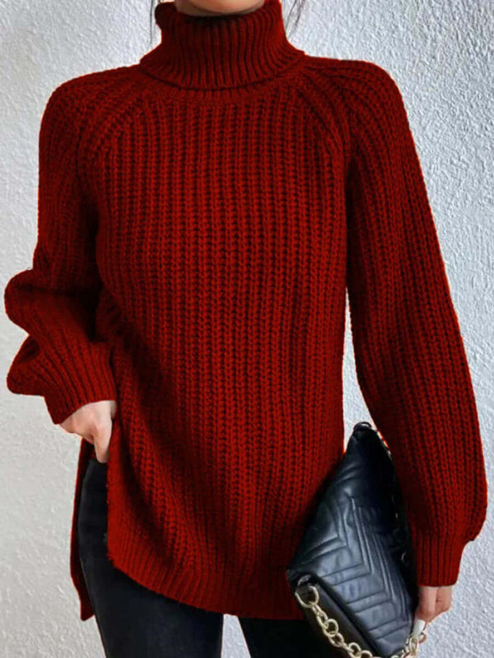 Comfortable women's cozy ribbed knit turtleneck sweater, a stylish long-sleeve pullover for fall & winter.