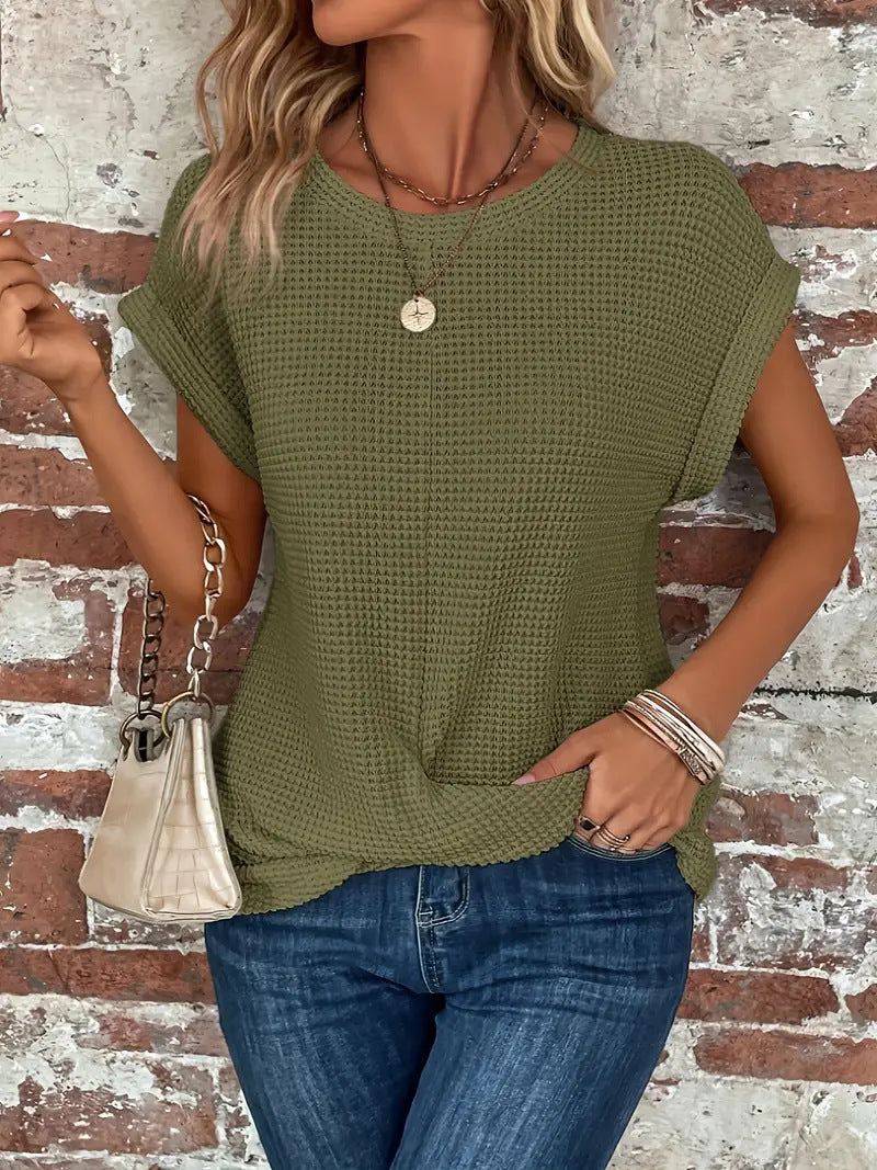 Everyday comfort women's casual tee. Soft waffle knit, long sleeve shirt for relaxed wear and fall fashion.