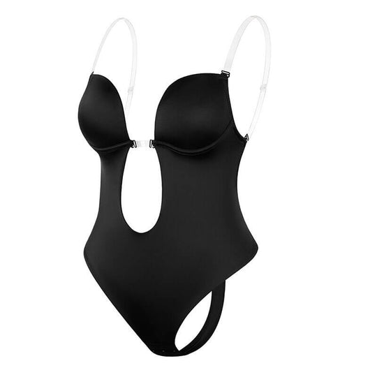 Women's deep V backless shapewear providing firm tummy control & comfortable shaping for a sleek, confident look.