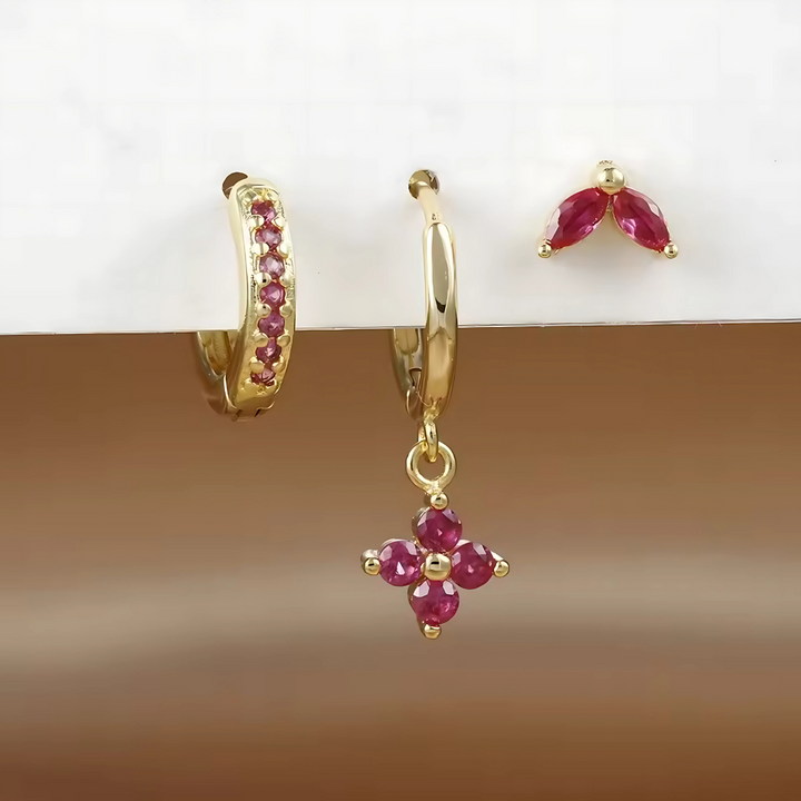 Women's ear piercing jewelry set: surgical steel studs & hoops with dazzling cubic zirconia, hypoallergenic.