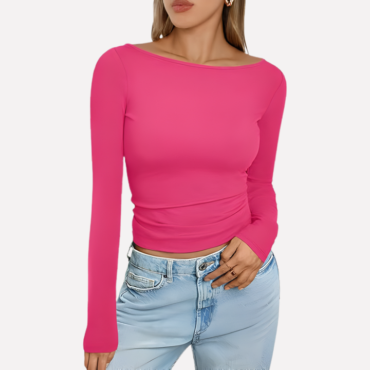 Timeless women's long sleeve boat neck top. An effortless and essential piece for daily wear.
