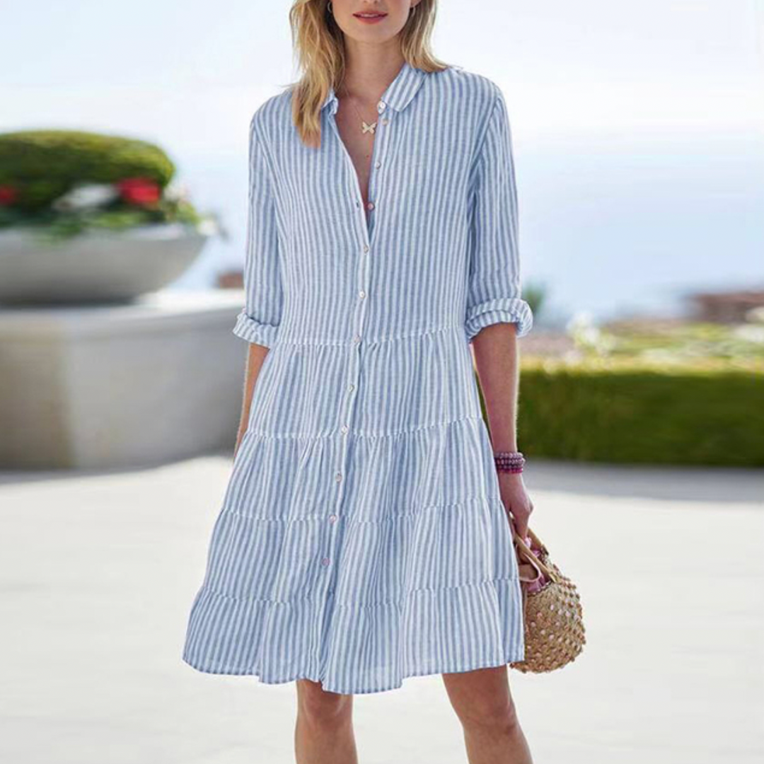 Versatile women's button-down midi dress, a chic summer dress perfect for casual outings, beach, or everyday wear.