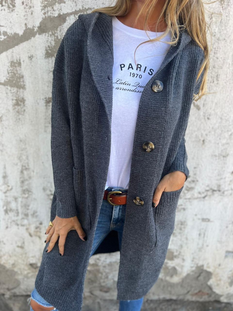 Stylish women's long button cardigan. Relaxed fit, cozy and chic, a perfect casual layering piece for everyday.