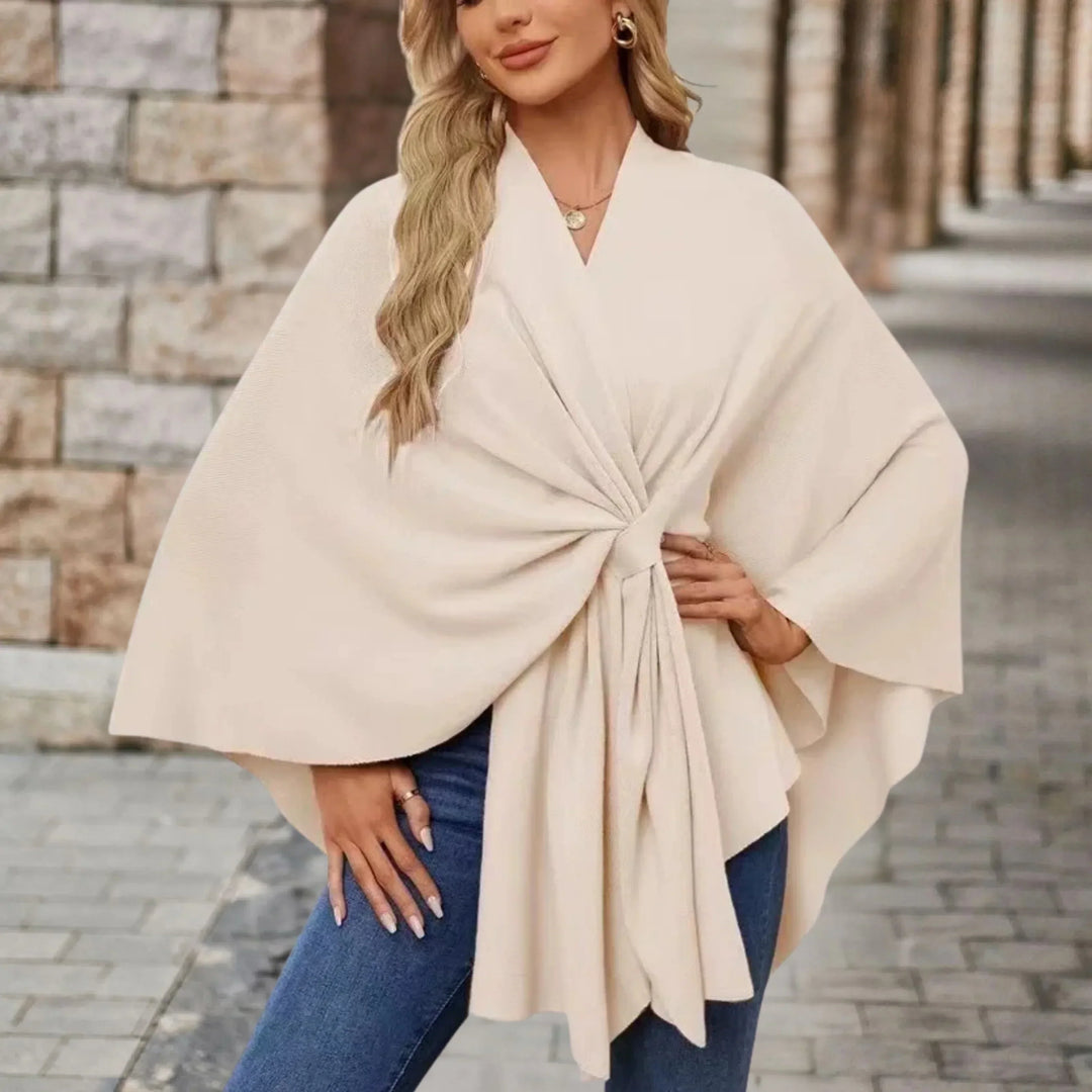 Elegant women's draped wrap poncho, cozy & versatile layer for chic fall winter style.