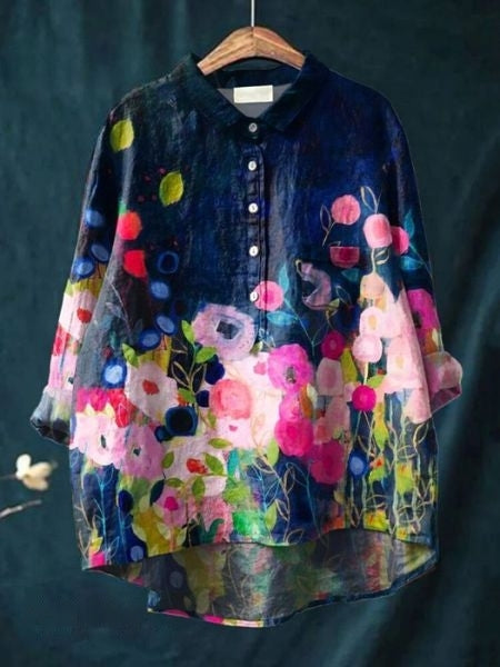 Printed women's floral blouse, an elegant versatile top for ladies' everyday style.