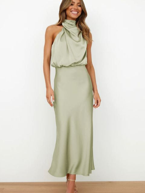 Beautiful women's halter midi formal evening dress, perfect for any special occasion or cocktail party.