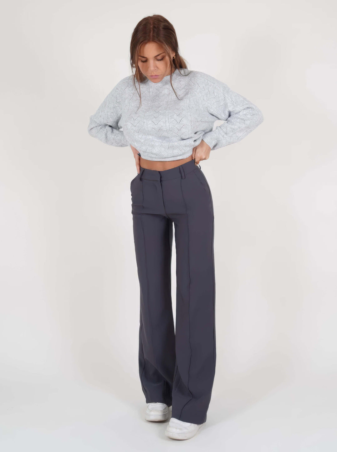 Women's elegant high-waisted trousers, straight leg design for a polished & comfortable look.