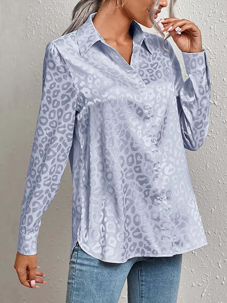 Versatile women's long sleeve leopard print blouse for elegant day to night style.