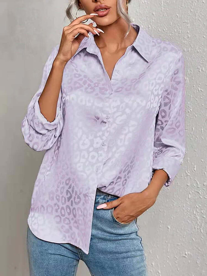 Elegant jacquard leopard print blouse for women, a stylish fashion statement piece.