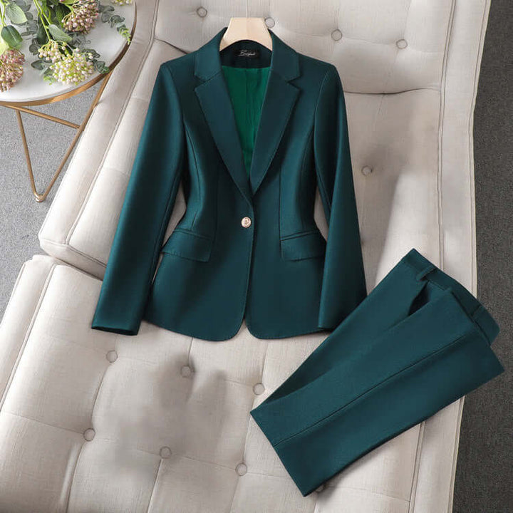 Women's elegant tailored blazer & matching pants set, perfect for professional or formal office wear.