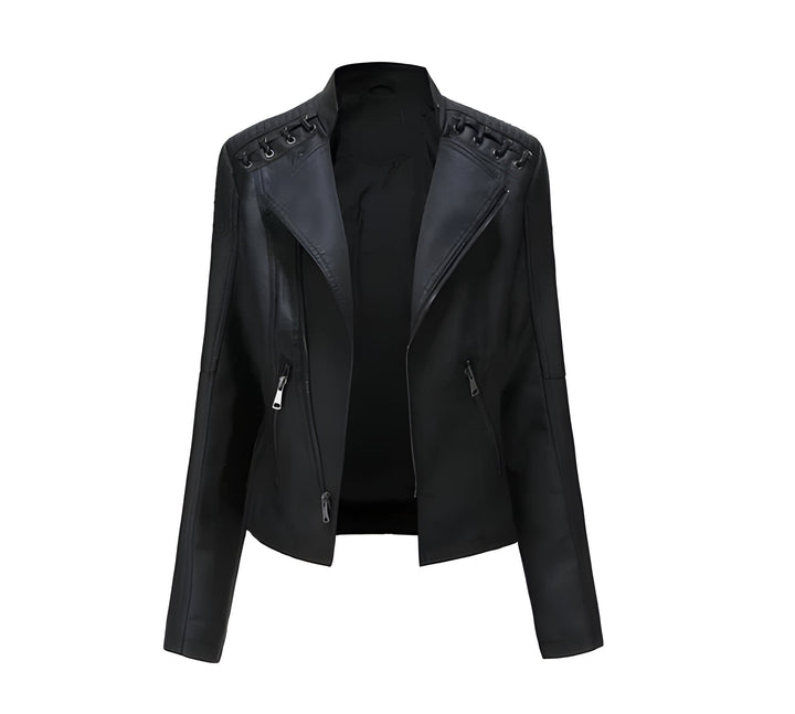 Chic women's lambskin leather jacket, vintage style, perfect for sophisticated office wear.