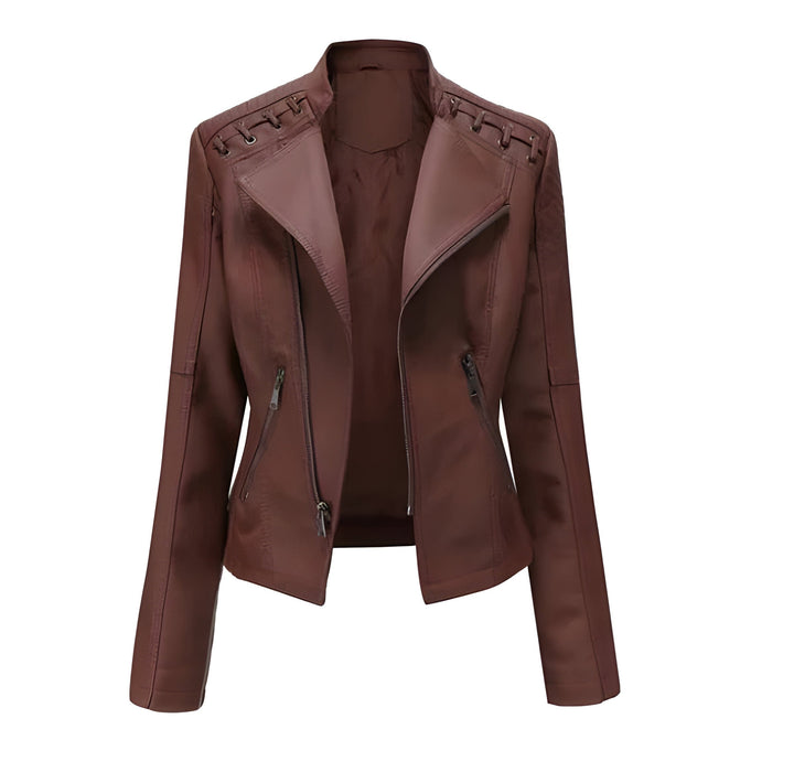 Versatile women's vintage lambskin leather jacket, ideal for casual fashion or elegant office looks.