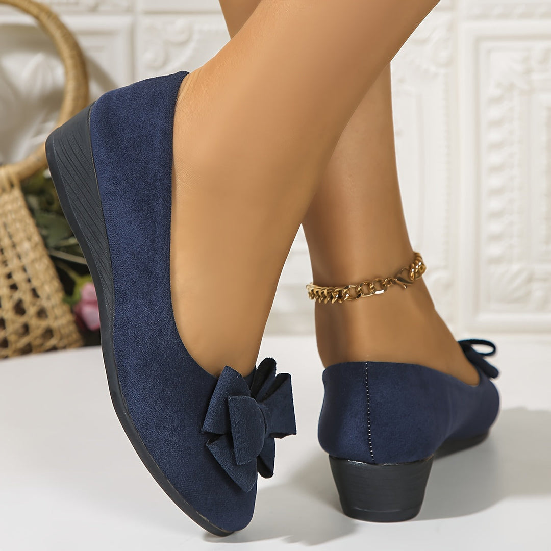 Casual women's wedge ballet flats, slip-on design with a cute bow.