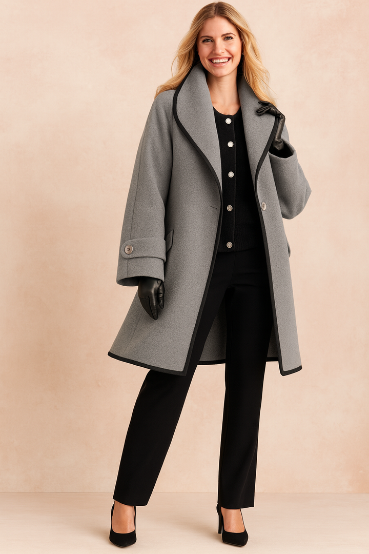 Chic & versatile women's jacket, featuring a modern cut & contrasting trim for fall/spring outerwear.
