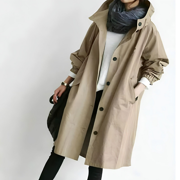Stylish women's autumn fashion jacket. Elegant ladies coat, ideal for casual layering in cold weather.