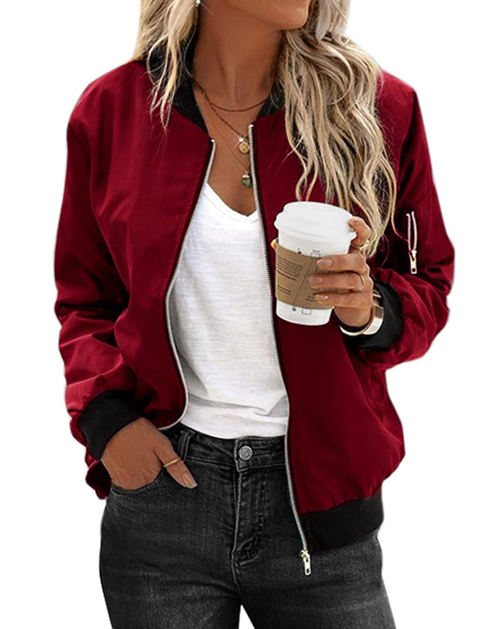 Felicity Classic Bomber Jacket for women. Elevate your style with this elegant, versatile outerwear.