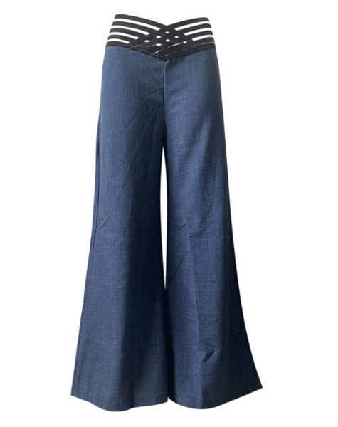 High-waisted wide-leg flowy pants for women, great for both casual and professional settings.