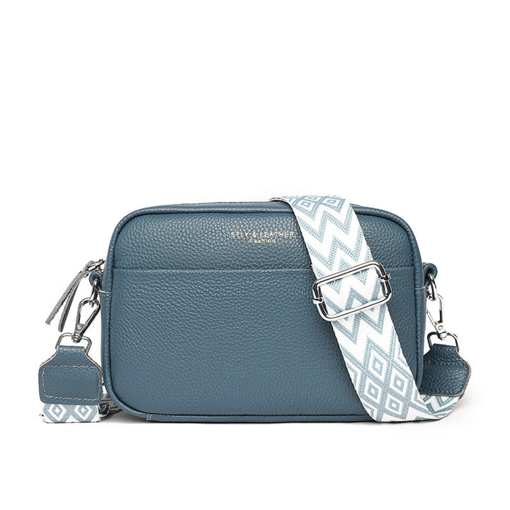 Versatile women's everyday bag: genuine pebbled leather crossbody with a comfortable adjustable strap.