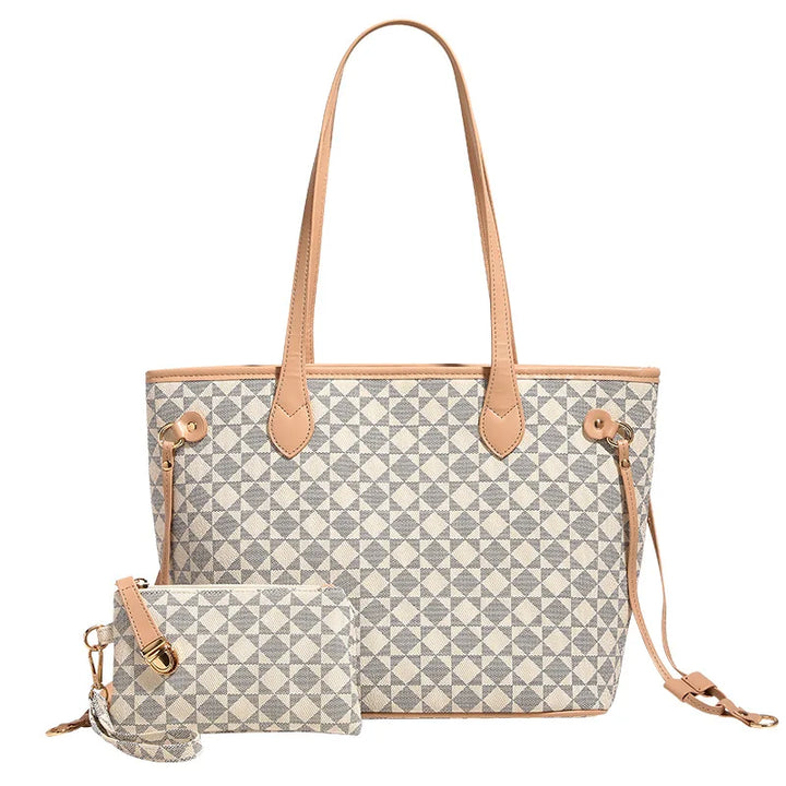 Women's geometric pattern tote bag for work & travel. Stylish modern shoulder carryall with ample space.