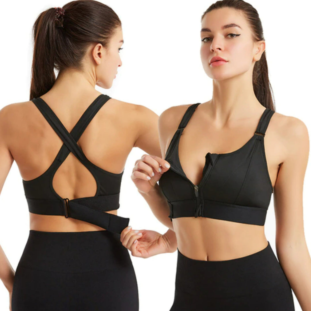 Athletic women's high-support no-bounce sports bra for high-impact training, offering maximum comfort & security.