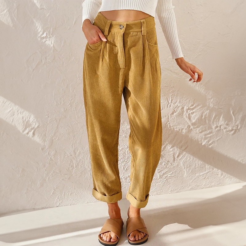 Women's high waist relaxed fit tapered leg pants, comfortable & versatile for everyday wear.
