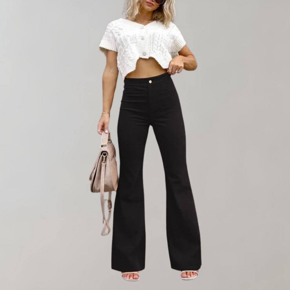 Professional women's high-waisted wide leg trousers, perfect for a comfortable yet elegant office or work outfit.